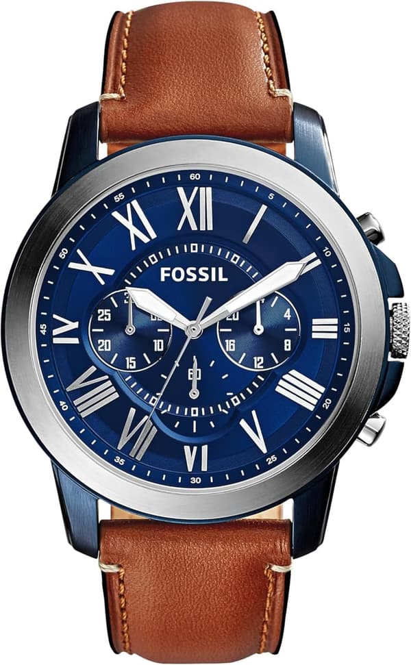Men's Fossil Grant Leather & Stainless Steel Chronograph Watch