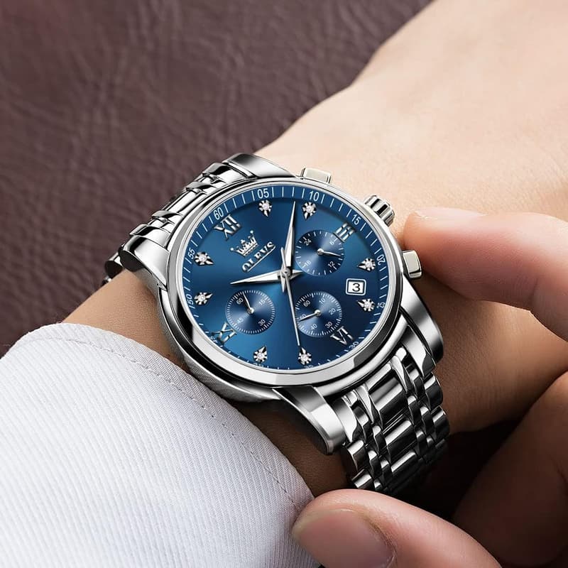 Men's Luxury Waterproof Chronograph Watch - Gold & Silver Dial