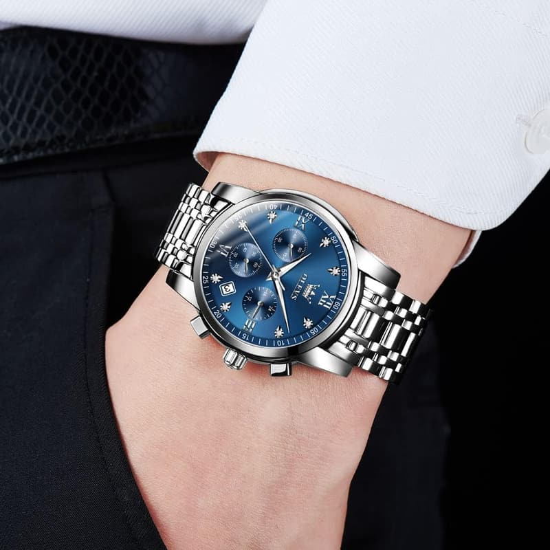 Men's Luxury Waterproof Chronograph Watch - Gold & Silver Dial