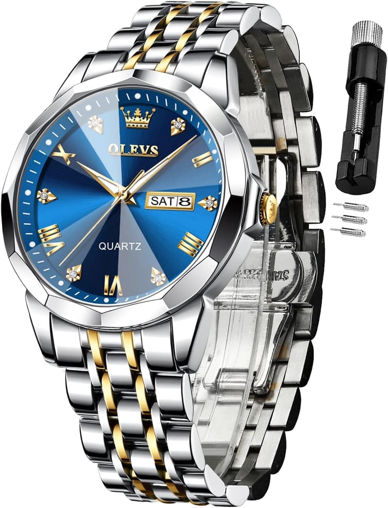 Men's Luxury Two-Tone Stainless Steel Diamond Watch