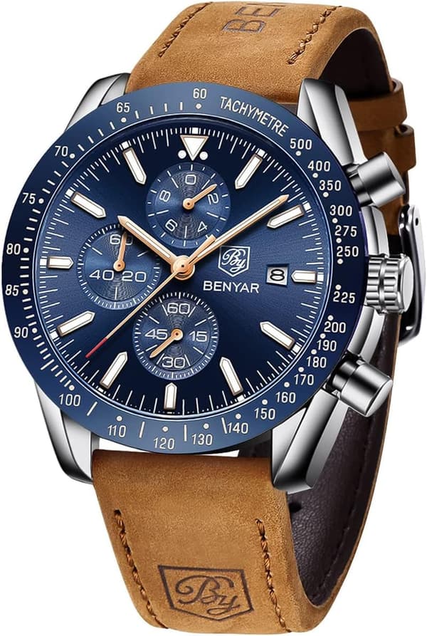 Men's Waterproof Analog Quartz Chronograph Watch with Silicone Strap