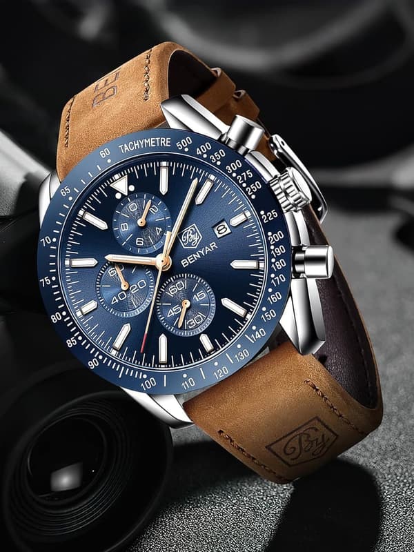 Men's Waterproof Analog Quartz Chronograph Watch with Silicone Strap
