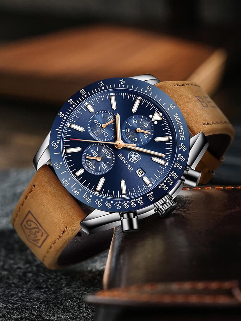 Men's Waterproof Analog Quartz Chronograph Watch with Silicone Strap