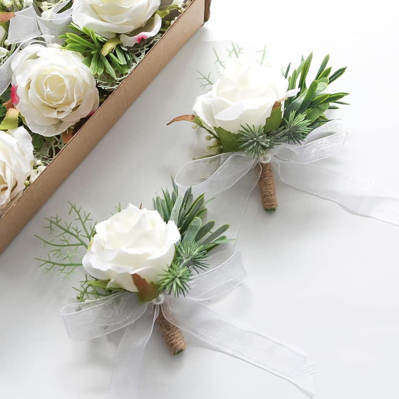 Set of 6 Ivory Rose Boutonnieres for Groomsmen
