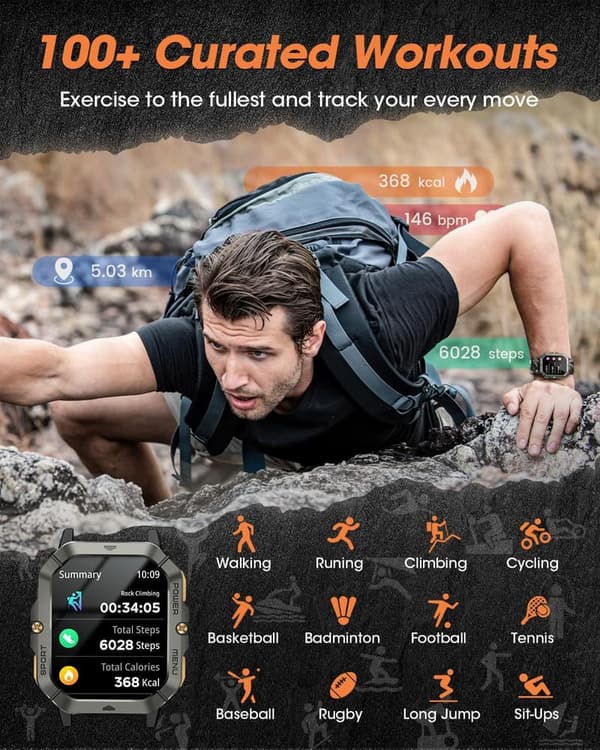 Men's Fitness Smart Watch with Health Tracking & 100+ Sports Modes