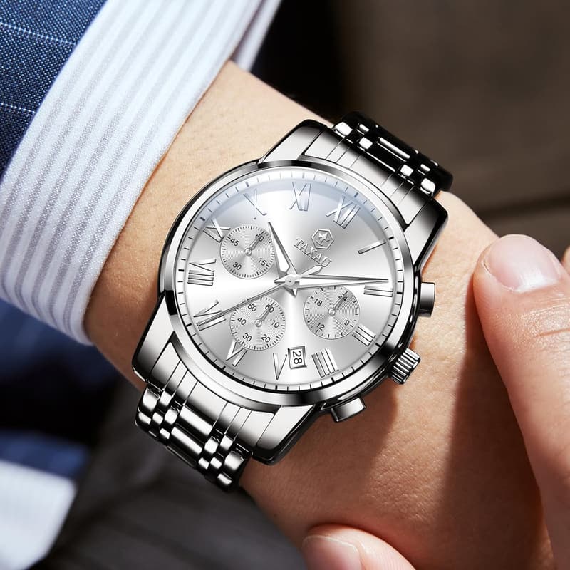 Luxury Stainless Steel Men's Diamond Chronograph Watch