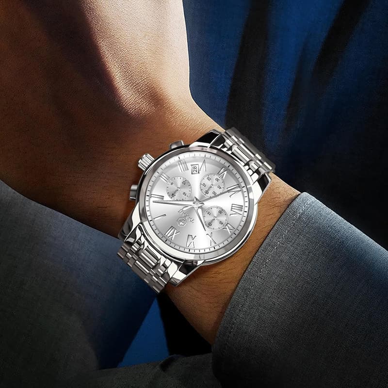 Luxury Stainless Steel Men's Diamond Chronograph Watch
