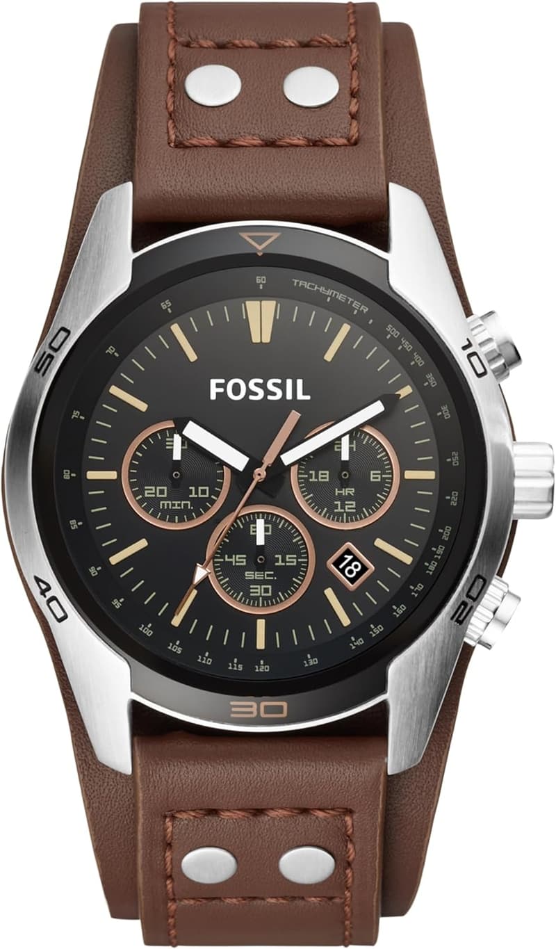 Men's Chronograph Watch - Fossil Stainless Steel & Leather