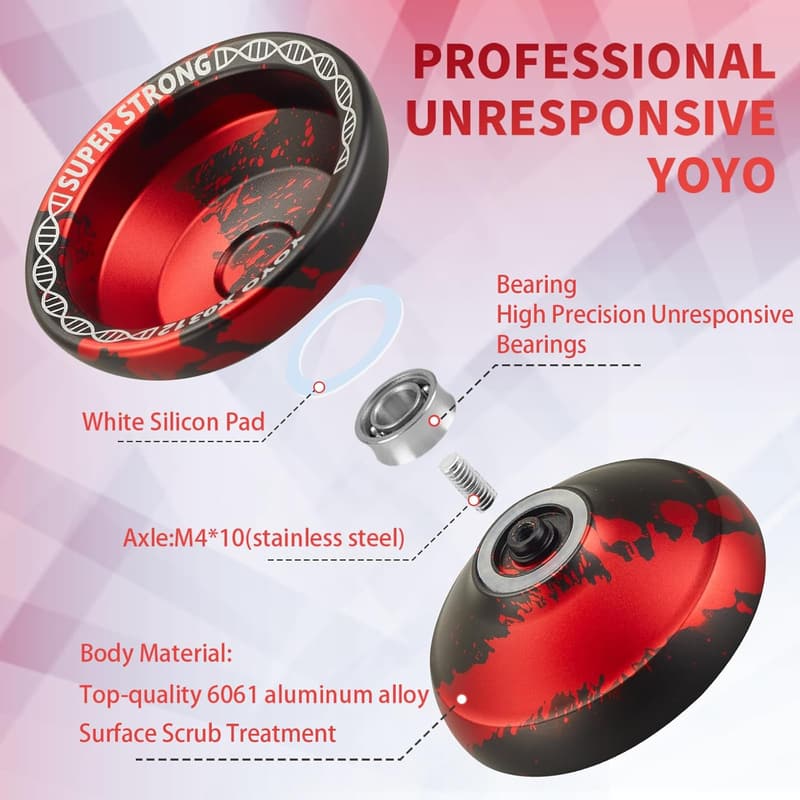 Professional Unresponsive Yo-Yo for Kids & Adults (Black/Red)