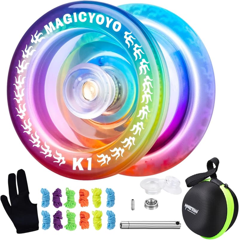 Kids' Yo-Yo Set with Storage Bag, 12 Strings & Glove (Blue/Pink/Yellow)