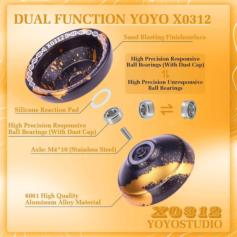 Professional Responsive Yo-Yo for Kids & Adults, Black/Gold