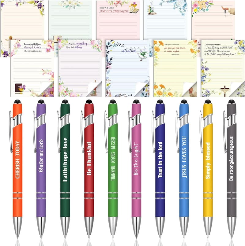 Inspirational Bible Gift Set: 20 Pens, Sticky Notes & Notepads