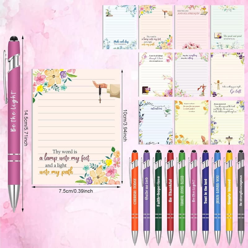 Inspirational Bible Gift Set: 20 Pens, Sticky Notes & Notepads