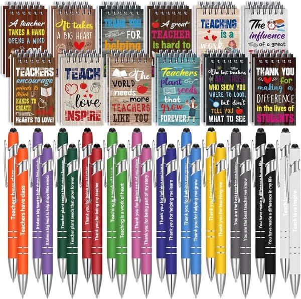 Teacher Appreciation Gift Set: 48 Inspirational Pens & Notebooks