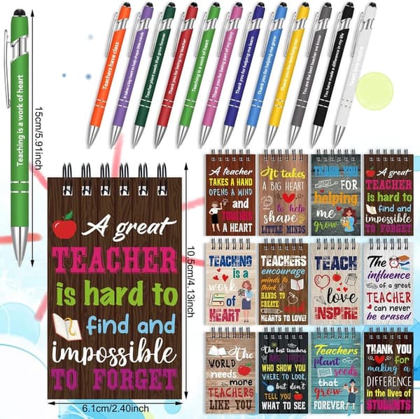 Teacher Appreciation Gift Set: 48 Inspirational Pens & Notebooks