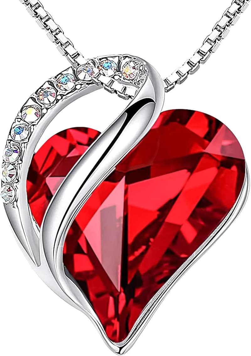Infinity Love Birthstone Heart Necklace for Women - Silver Plated