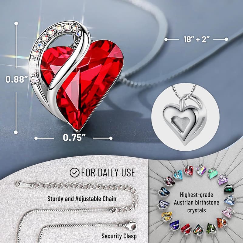 Infinity Love Birthstone Heart Necklace for Women - Silver Plated