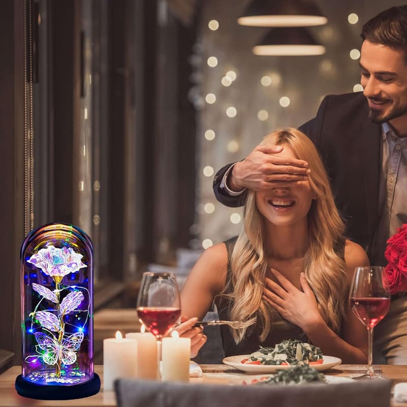Mother's Day Light Up Rose in Glass Dome Gift for Mom