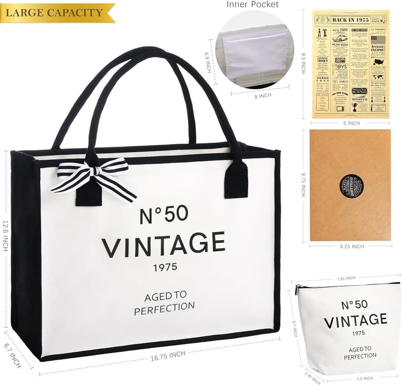 50th Birthday Canvas Tote Bag for Women - 17