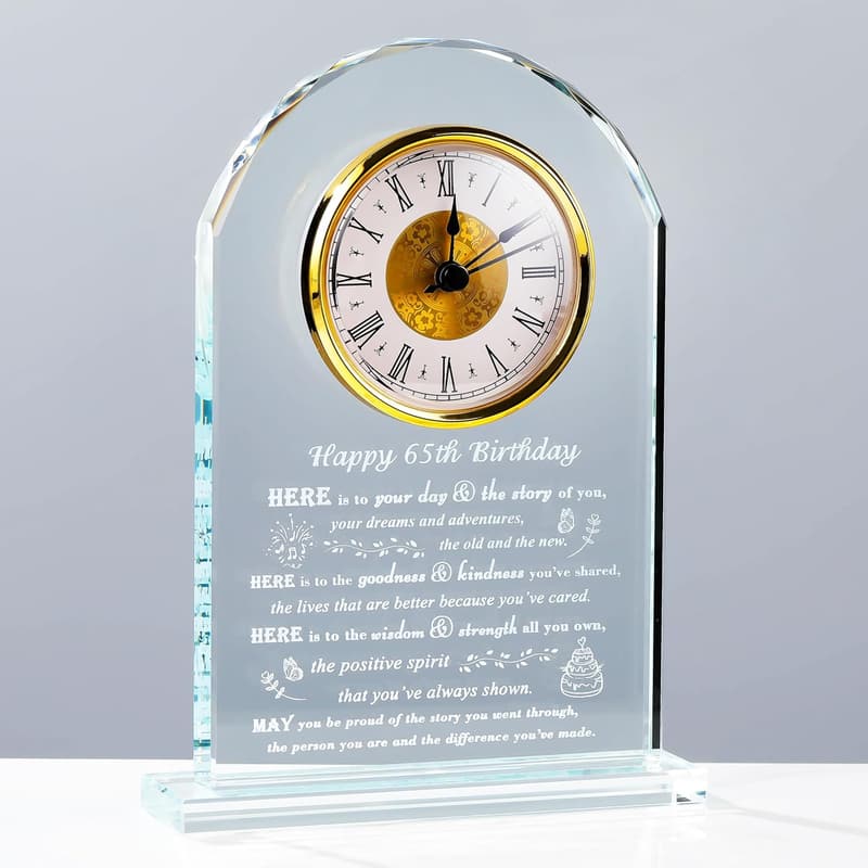 65th Birthday Personalized Crystal Clock Gift for Couples