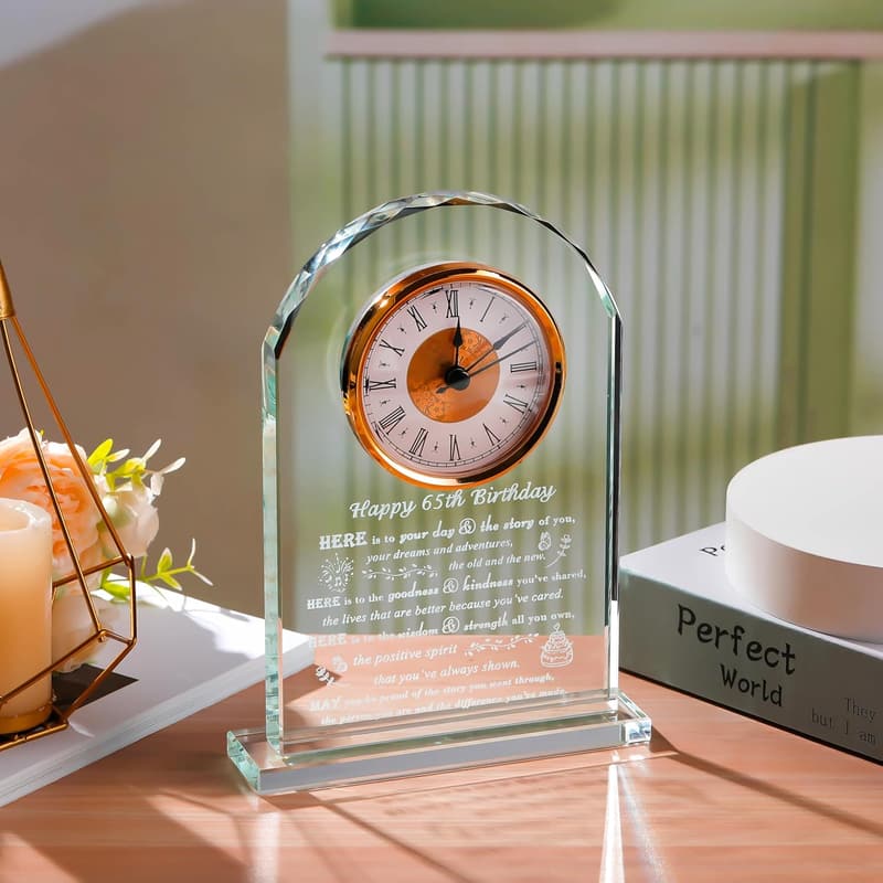 65th Birthday Personalized Crystal Clock Gift for Couples