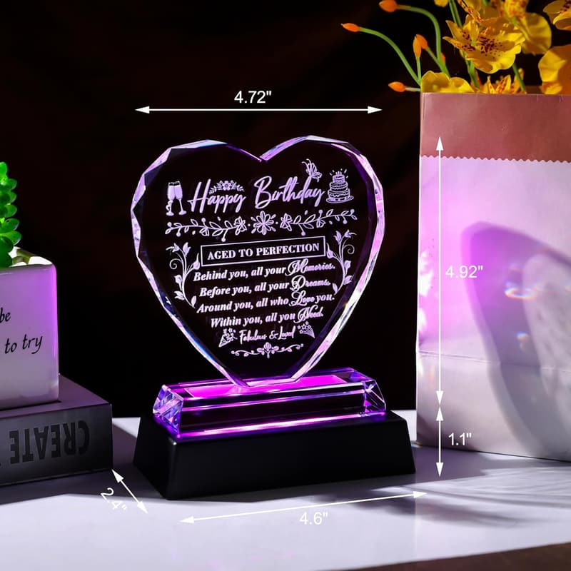 Happy Birthday Laser-Etched Glass Heart Gift for Women