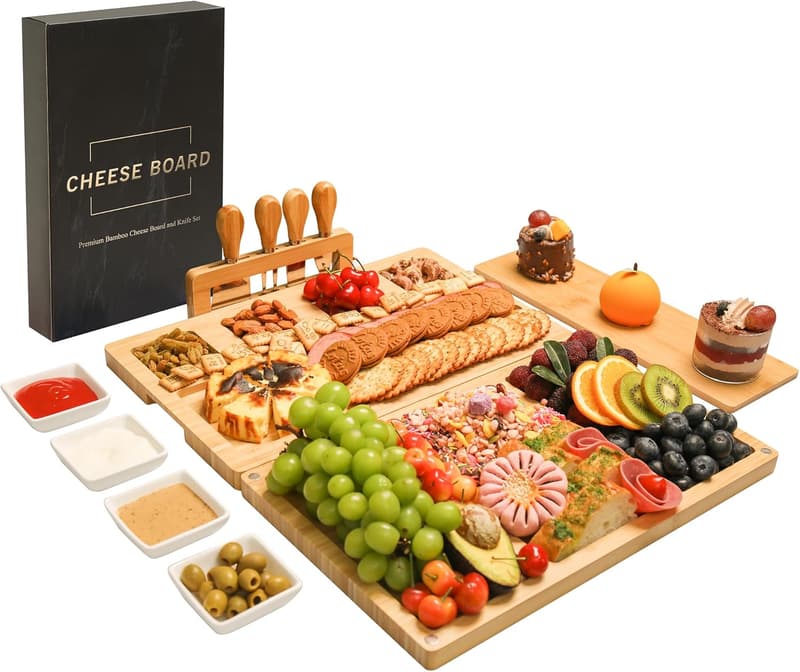 Housewarming Gift: Charcuterie Board Set with Knives and Bowls