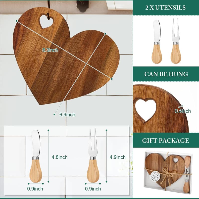Bridal Shower Favor: Heart Mini Cheese Board Gift Set