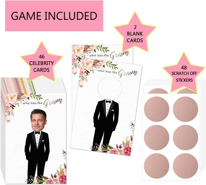 Floral Bridal Shower Games - Who Has The Groom Scratch-Off for 48 Guests