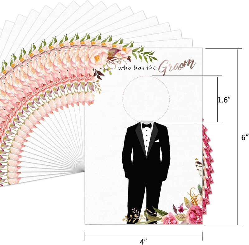 Floral Bridal Shower Games - Who Has The Groom Scratch-Off for 48 Guests
