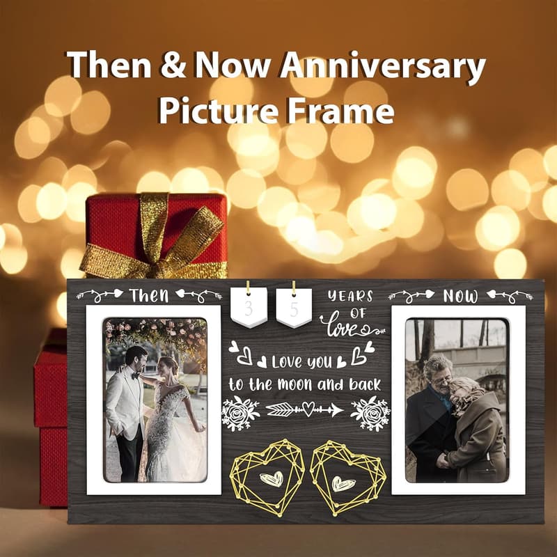 Anniversary Picture Frame for Couples - Holds Two 4x6 Photos