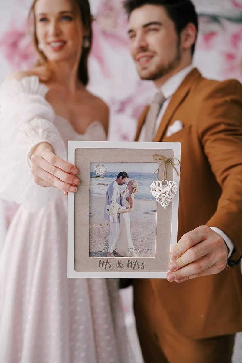 Wedding Photo Frame with Heart Accent - 5x7 Gift for Couples