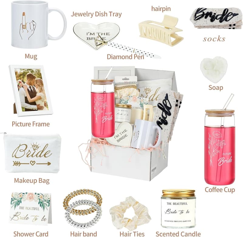 Bridal Shower Gift Box: 16oz Tumbler, Candle, Socks & Cup