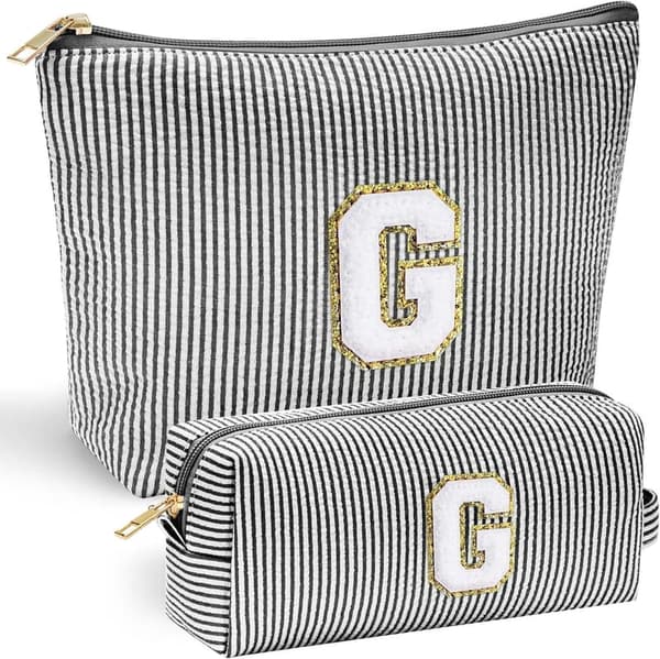 Personalized Black Initial Makeup Bag for Girls & Teens