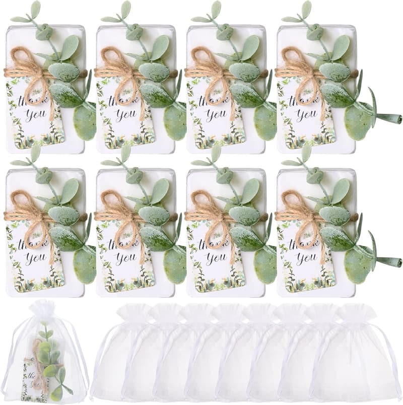 Mini Soap Favors for Baby Showers & Weddings with Eucalyptus Cards