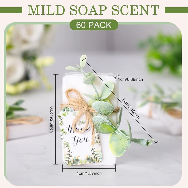 Mini Soap Favors for Baby Showers & Weddings with Eucalyptus Cards