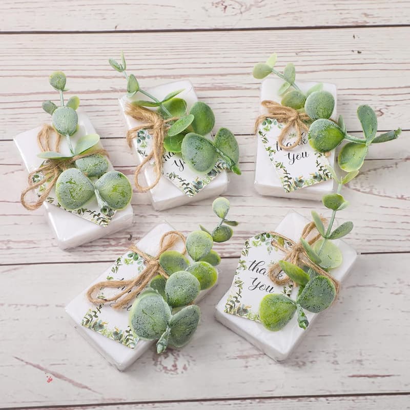 Mini Soap Favors for Baby Showers & Weddings with Eucalyptus Cards