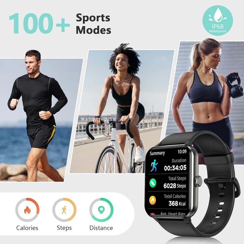 Smart Watch with Heart Rate & SpO2 Monitor - IP68 Waterproof