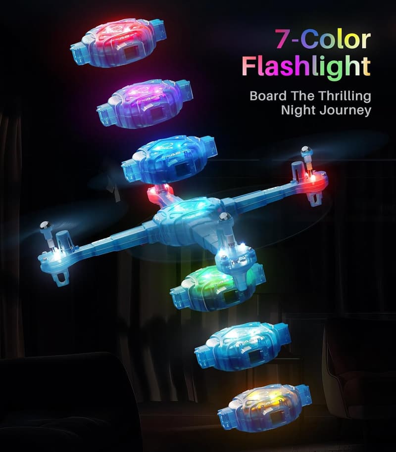 Kids' Mini Drone Quadcopter with Remote, 2 Batteries, 7-Color Lights