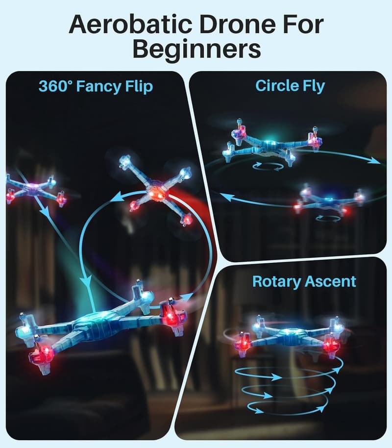 Kids' Mini Drone Quadcopter with Remote, 2 Batteries, 7-Color Lights