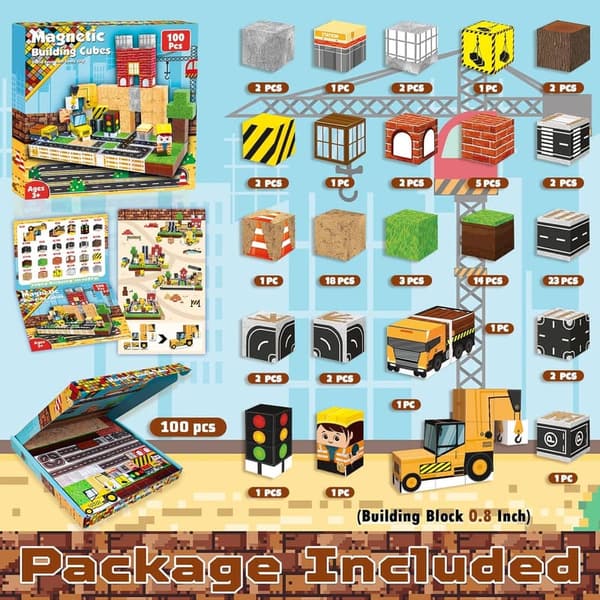 100PCS Magnetic Building Blocks Set for Kids Ages 3+