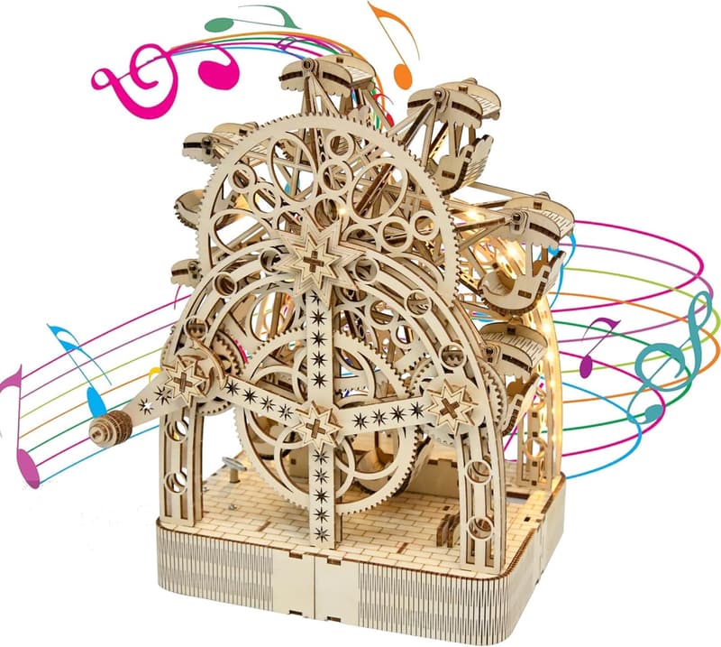 3D Wooden Ferris Wheel Music Box Puzzle Kit for Teens and Adults