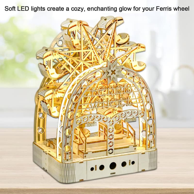 3D Wooden Ferris Wheel Music Box Puzzle Kit for Teens and Adults