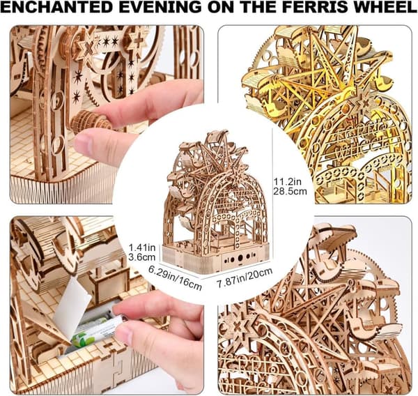 3D Wooden Ferris Wheel Music Box Puzzle Kit for Teens and Adults