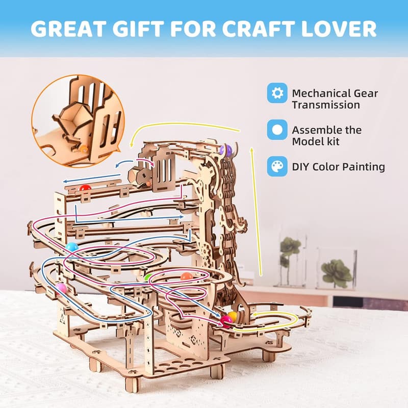 3D Wooden Marble Running Puzzle Kit - DIY Model for Adults & Teens