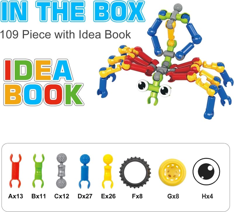 STEM Building Toys Set for Kids - 109 Pieces, Ages 3-12