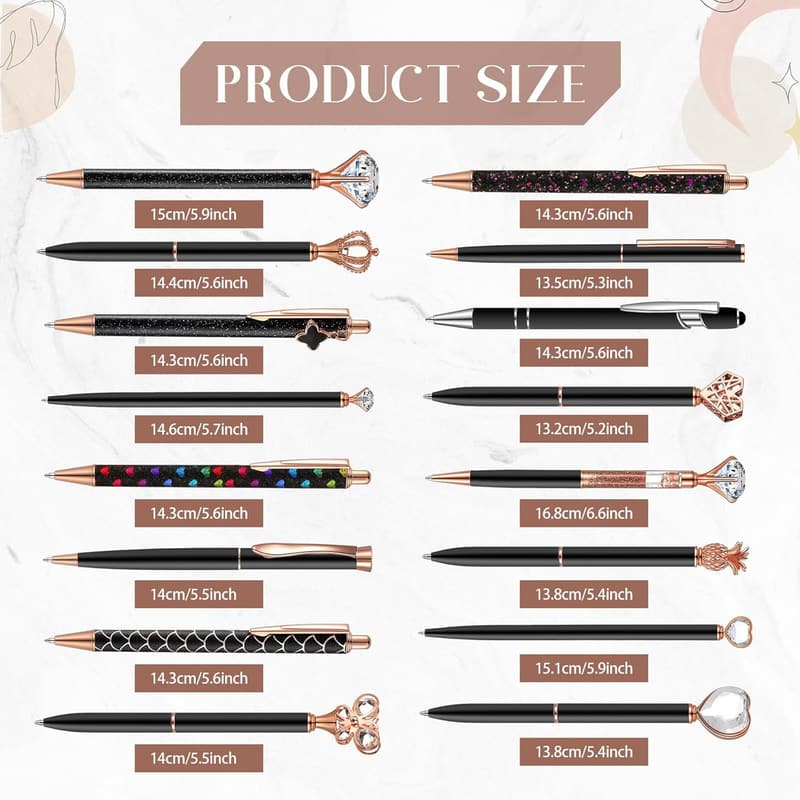 Christmas Glitter Pen Set - 16 Cute Sparkle Ballpoint Pens for Women