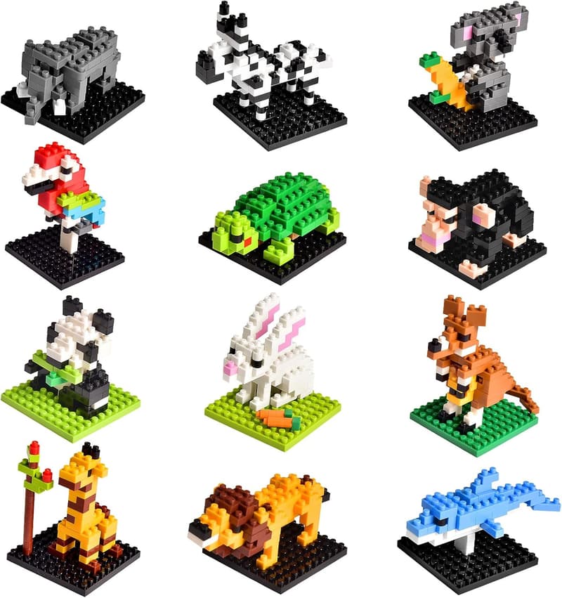 Mini Animal Building Blocks - 12 Pack Kids' Birthday Party Favors