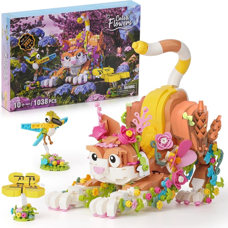 Cat and Flower Building Toy Set for Girls - 1038 Pieces