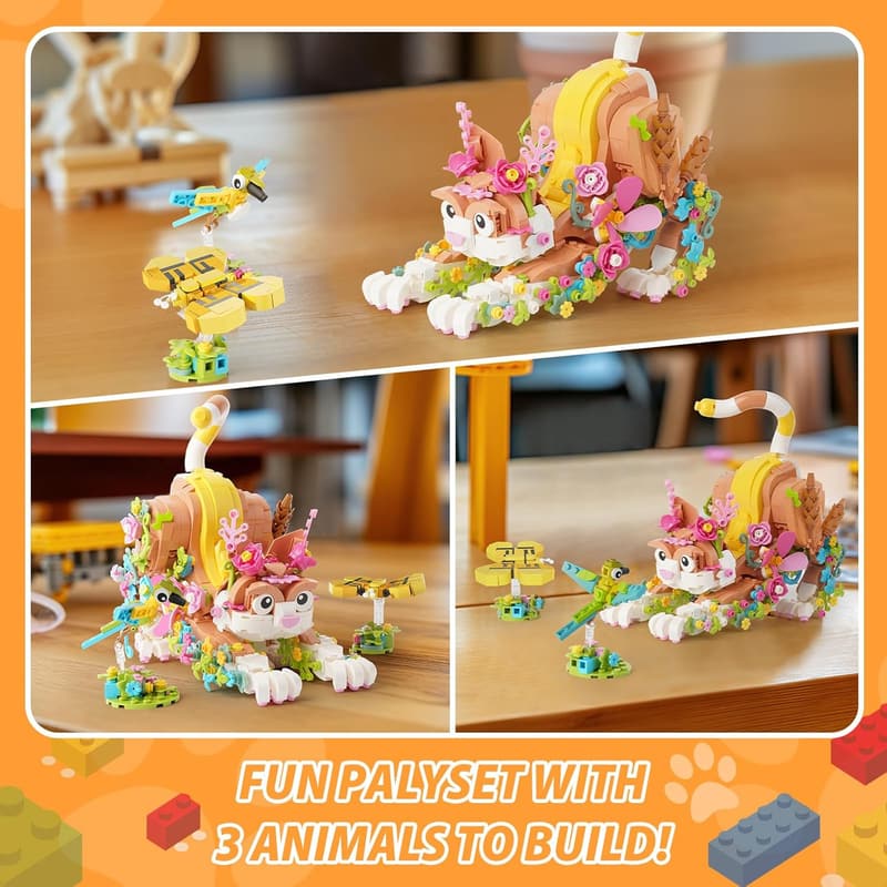 Cat and Flower Building Toy Set for Girls - 1038 Pieces